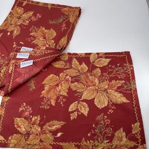 April Cornell 4 Placemats Fall Leaf Berries Pattern Red Gold Orange 13.5 x 18.5"